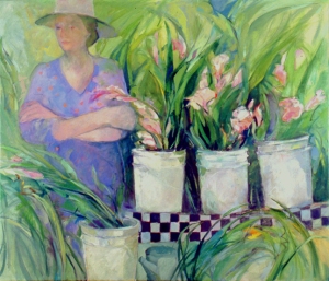 Woman with Flowers, 1995, 51"x60", oil on linen